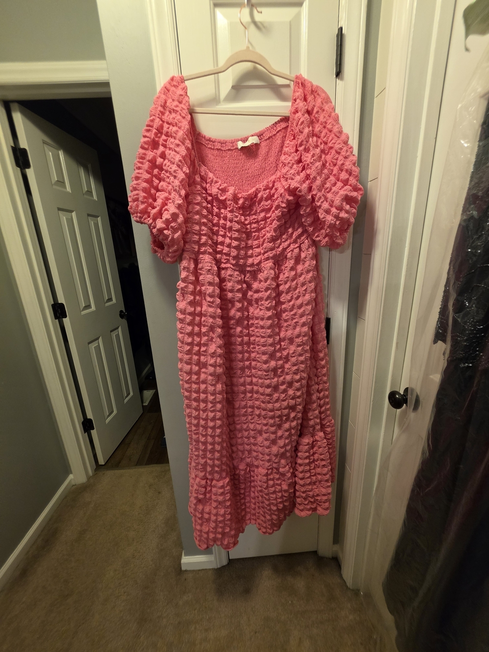 Simply Southern Pink Textured Puff-Sleeve Maxi Dress